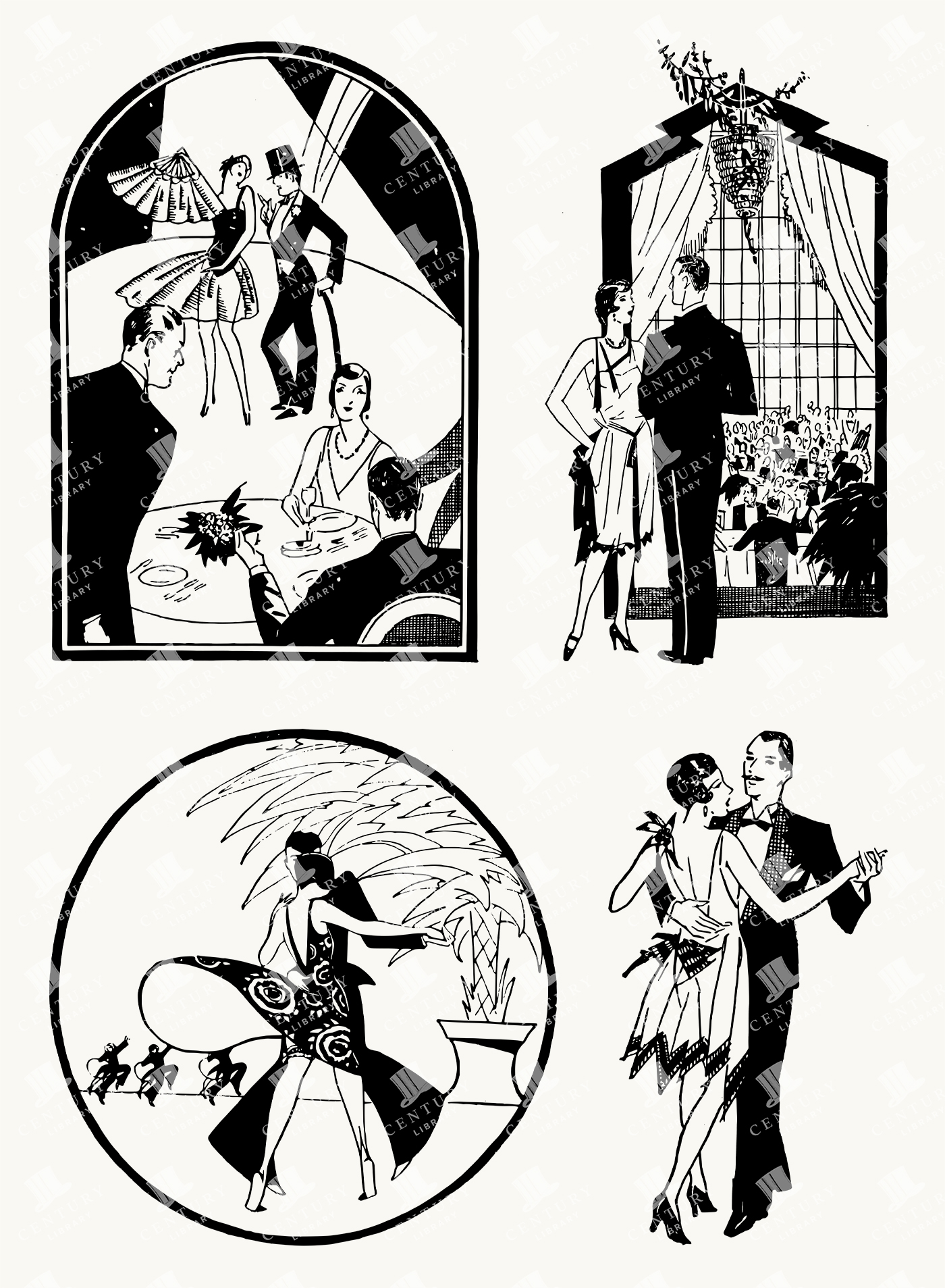 Roaring Twenties Dance and Party Scenes - Flapper Era Celebration Illustrations