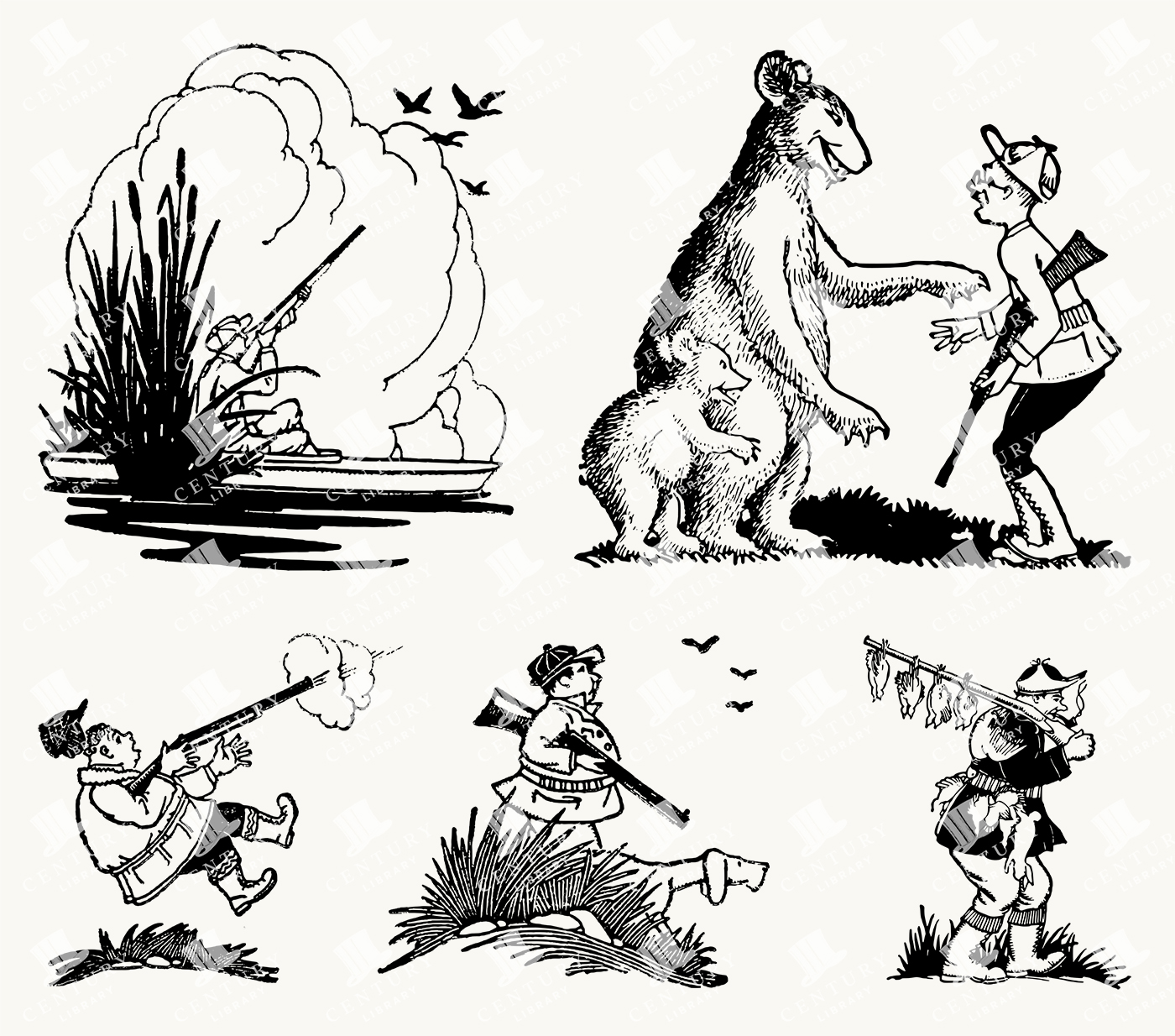 Vintage Hunting Illustrations - Comical and Whimsical Outdoor Scenes