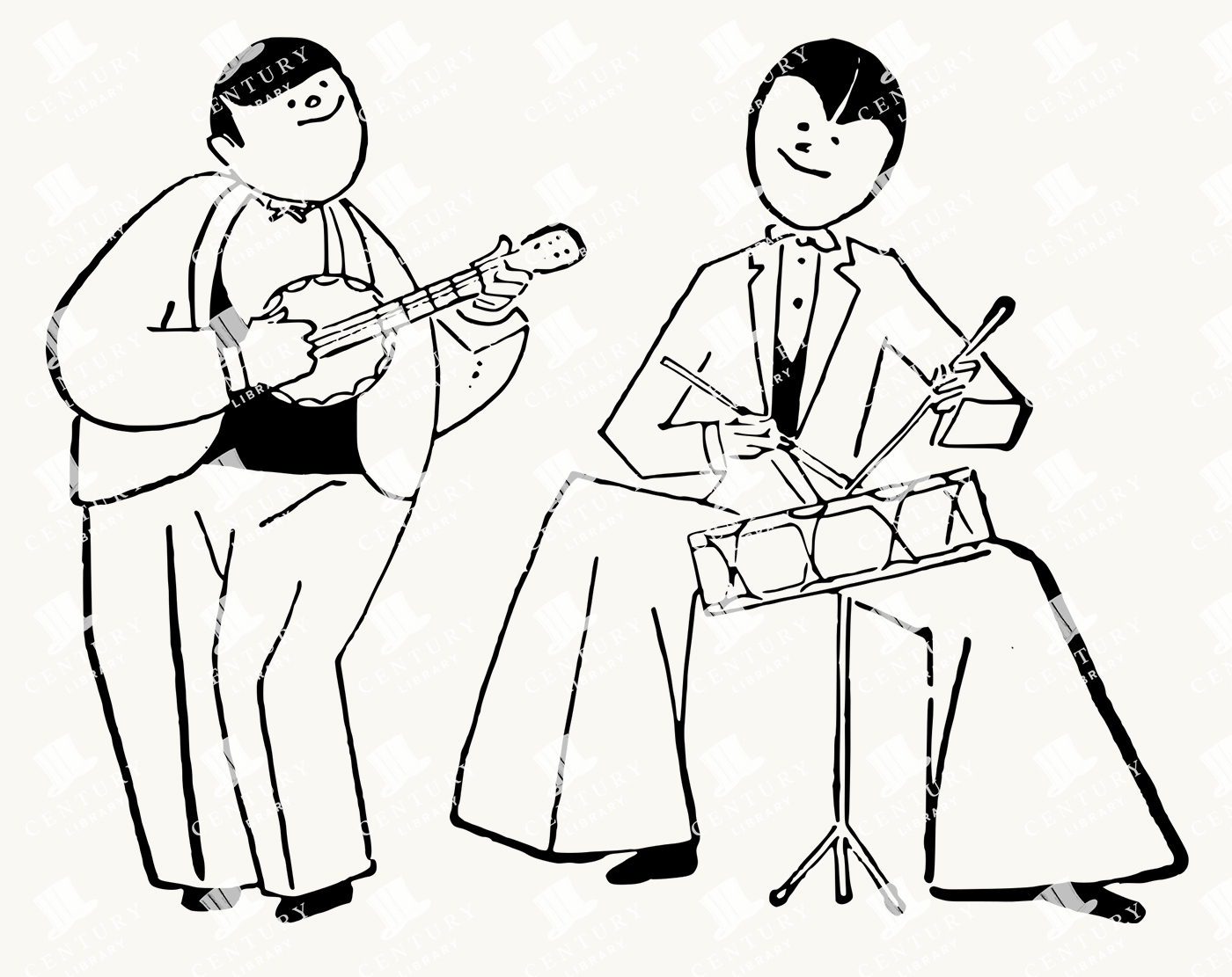 Cartoon Jazz Duo Playing Banjo and Drums – Whimsical Music Illustration
