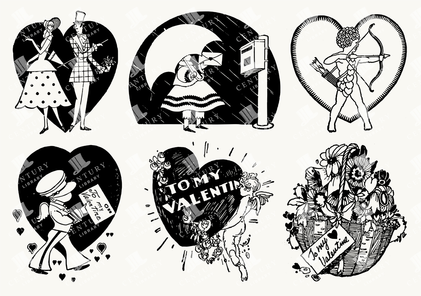 Valentine’s Day Heart Illustrations – Retro Cupid and Love Scenes