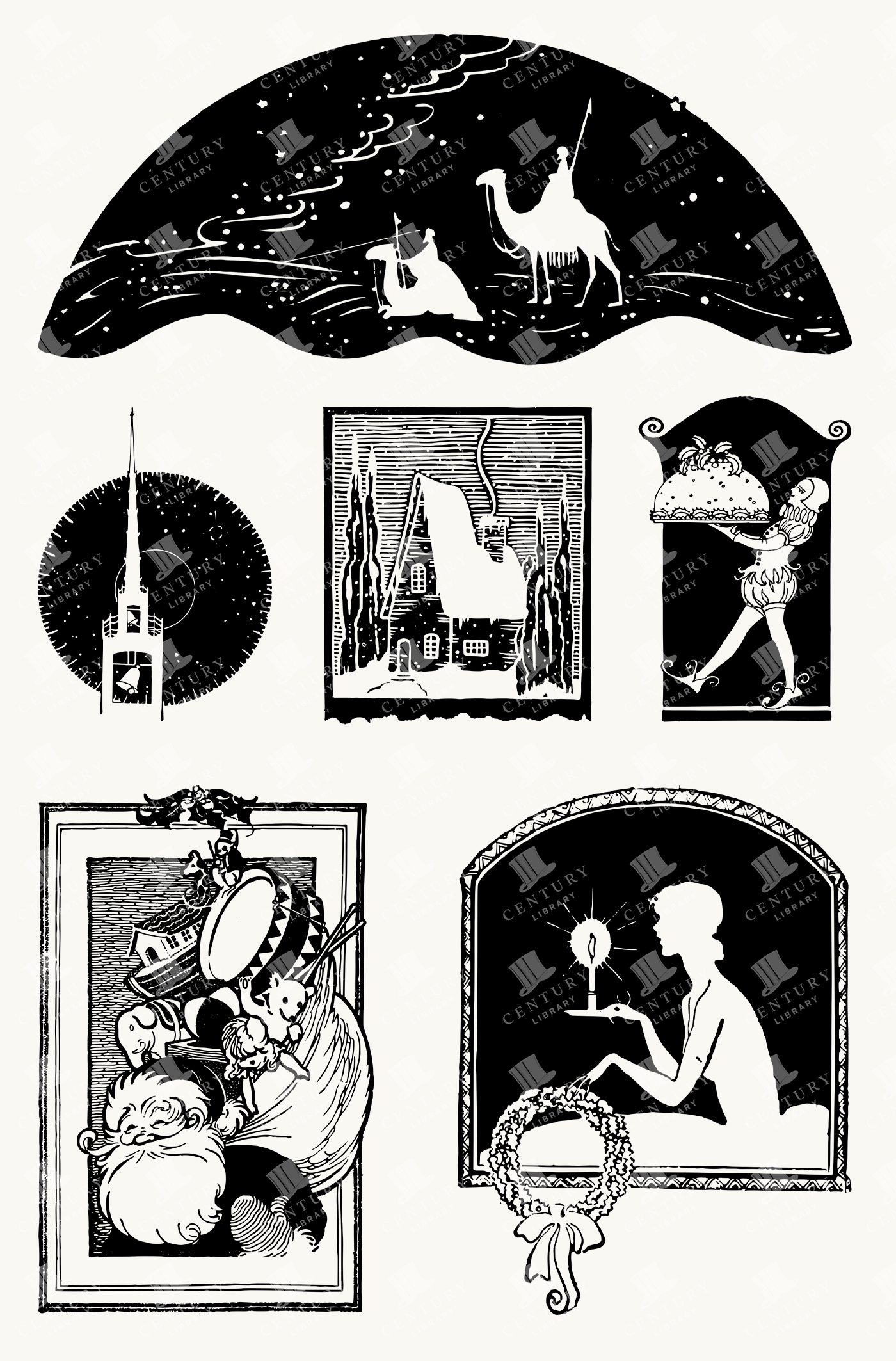 Vintage Christmas Illustrations with Nativity