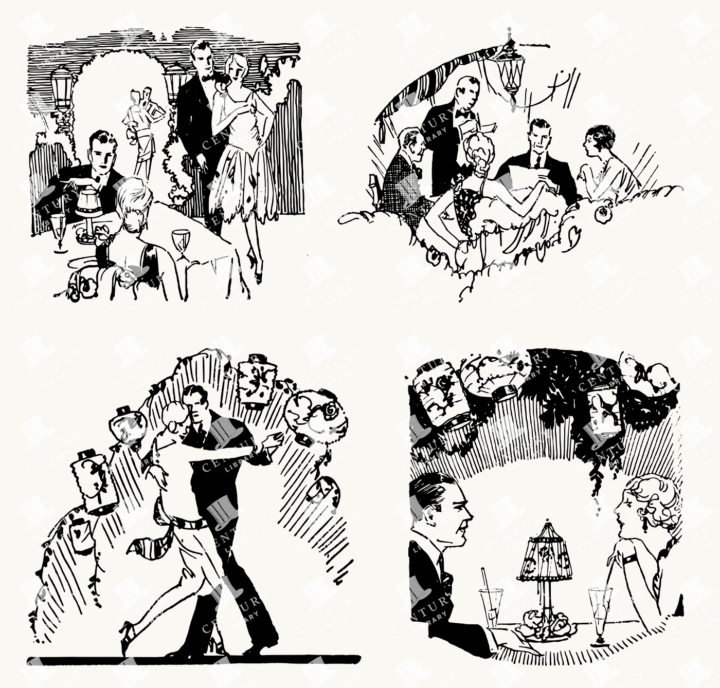 Vintage Dinner Party Scenes - Couples Dining