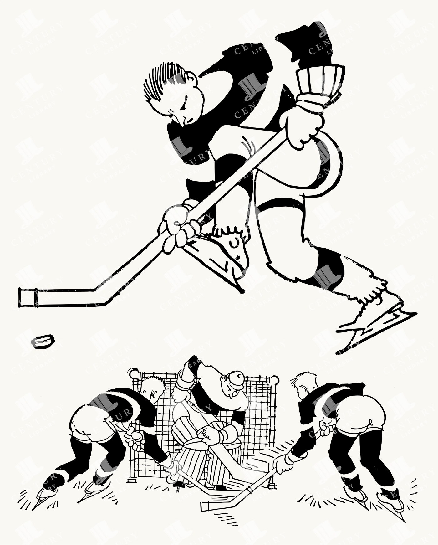 Vintage Ice Hockey Players - Action-Packed Sports Illustrations