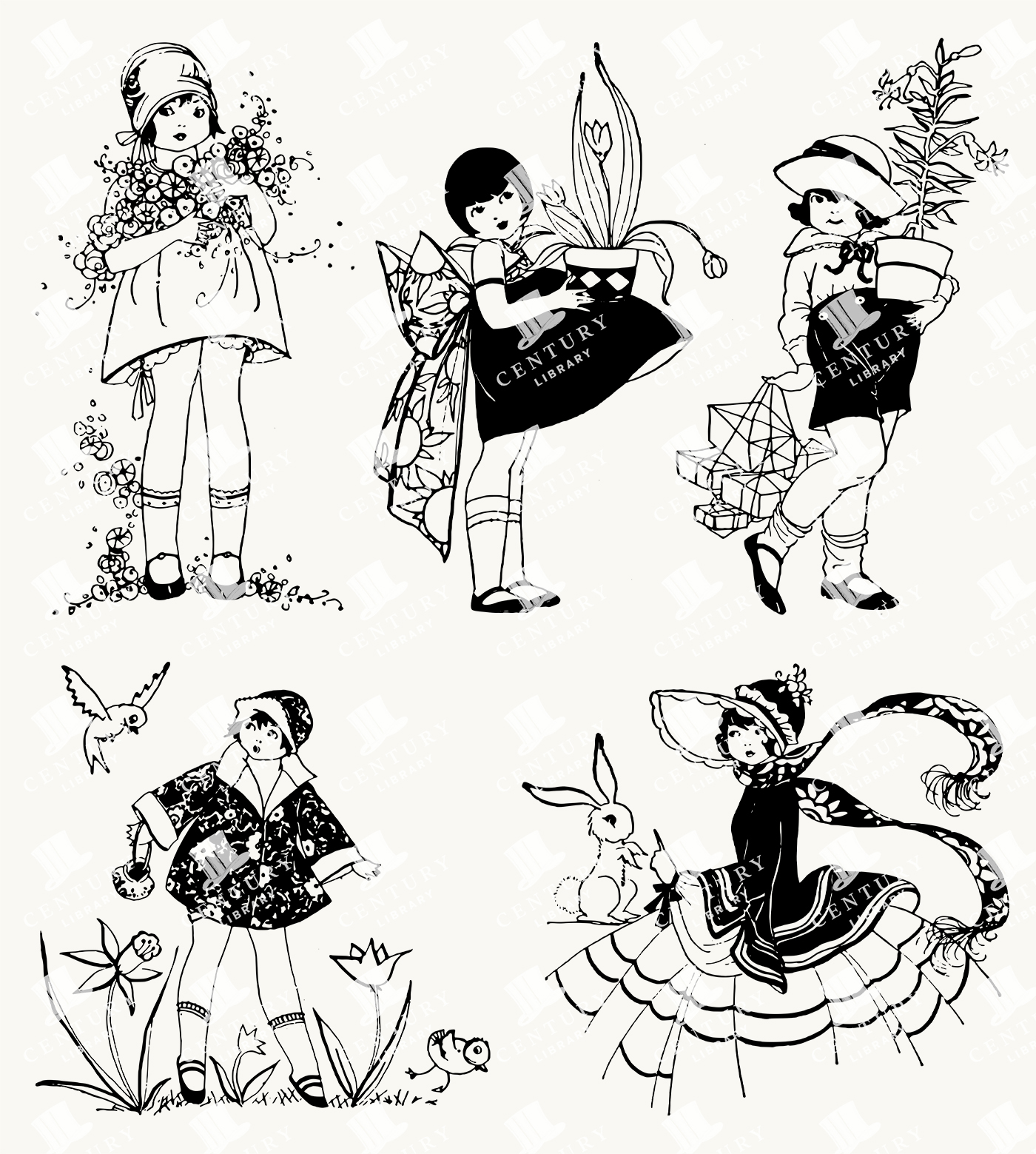 Cute Vintage Girls with Flowers