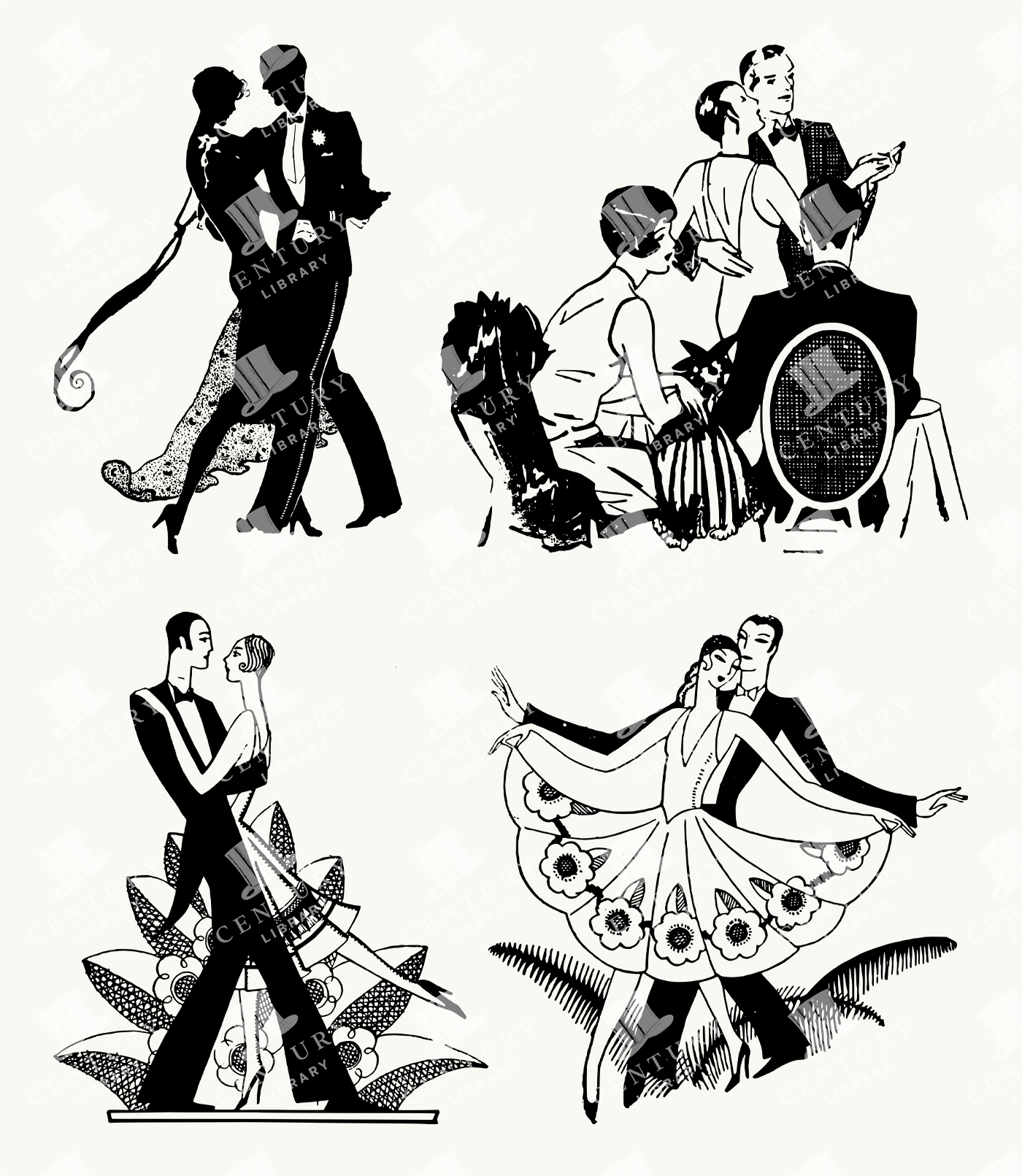Vintage Ballroom Dancers and Social Gatherings - Art Deco Couples in Motion