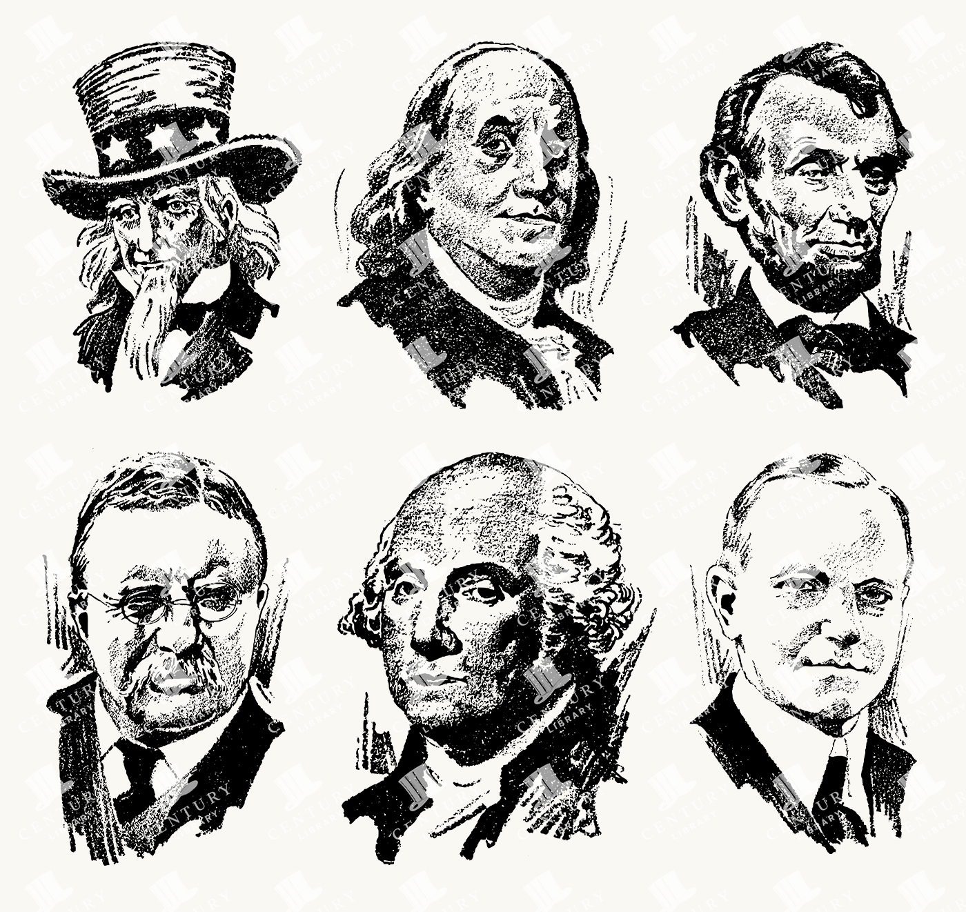 Portrait Illustrations of American Figures - Presidents & Patriotic Icons