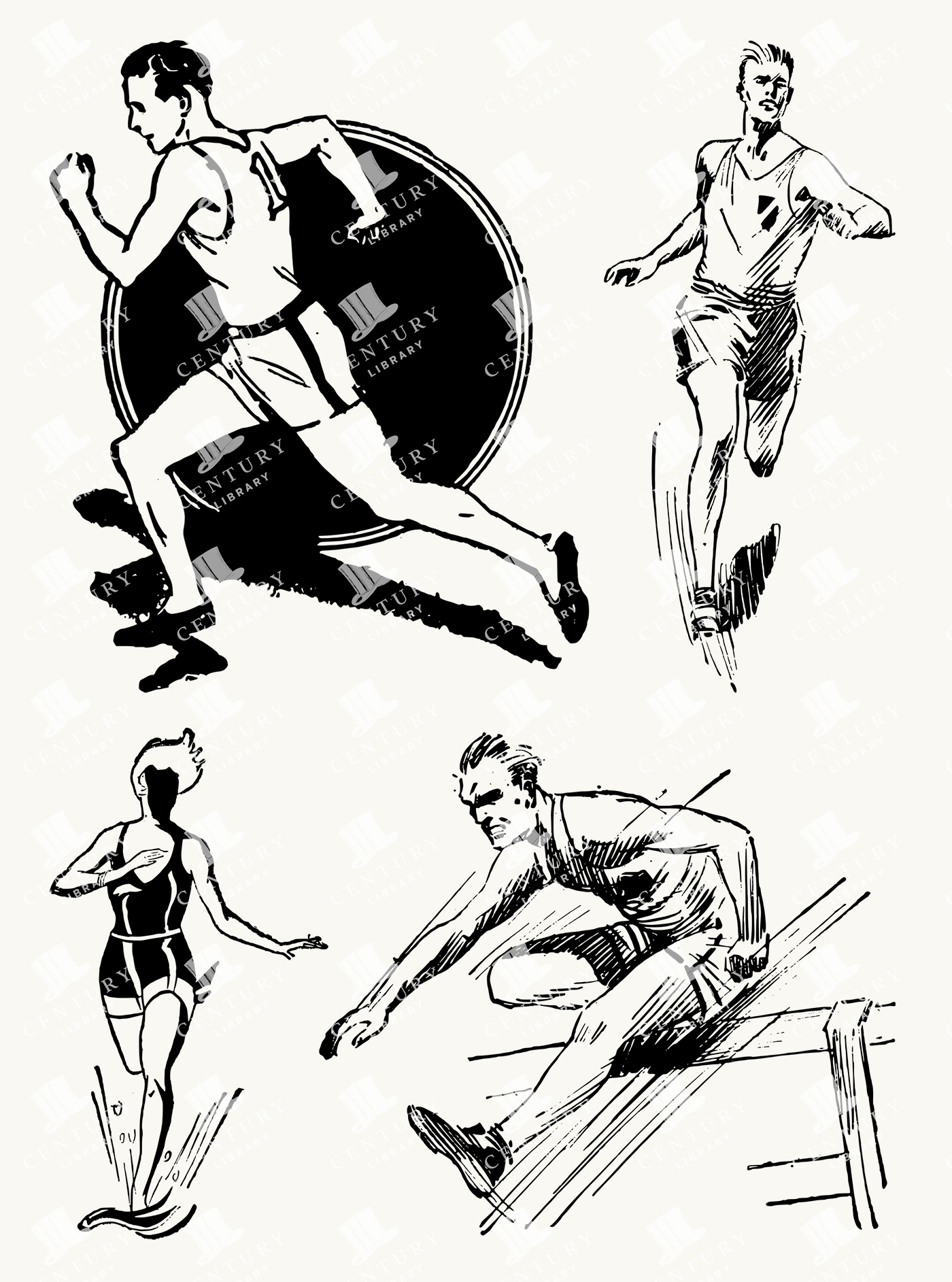 Retro Runners and Hurdle Jumpers - Vintage Athletic Track and Field Illustrations