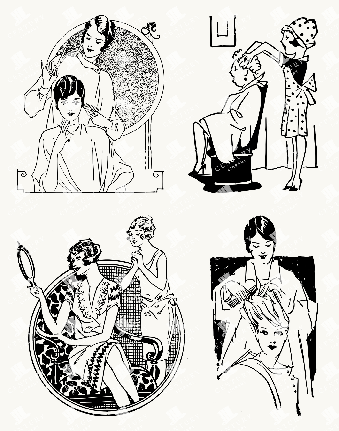 Retro Beauty Salon Scenes - Vintage Hairdressing and Makeover Clipart Collection
