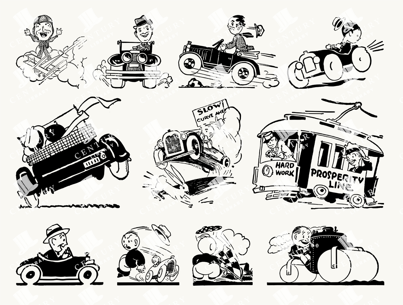 Humorous Vintage Car Cartoons - Race Cars