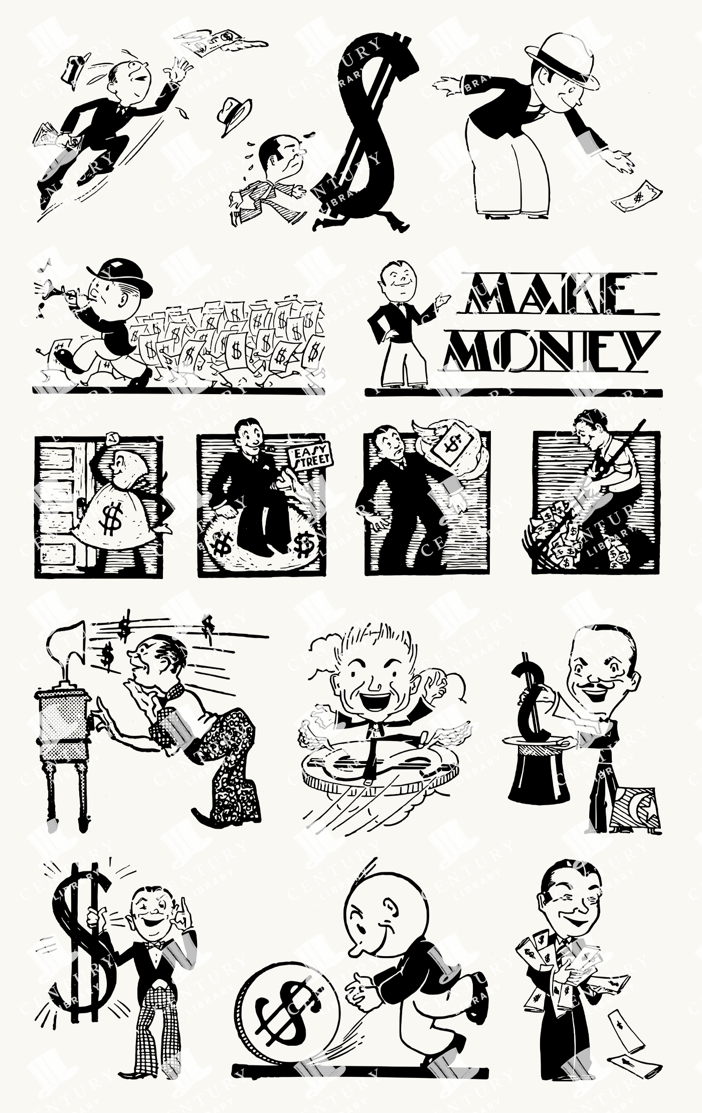 Vintage Cartoon Money Characters - Dollar Signs, Rich Men, And Cash Themes