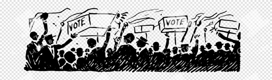 Protest Crowd with Vote Placards and Banners - Dense Silhouettes with Bold Brush Strokes