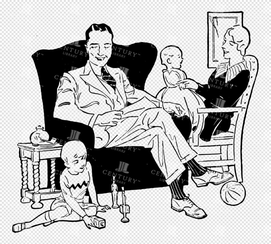 Family in a Living Room - Father Relaxing in an Armchair