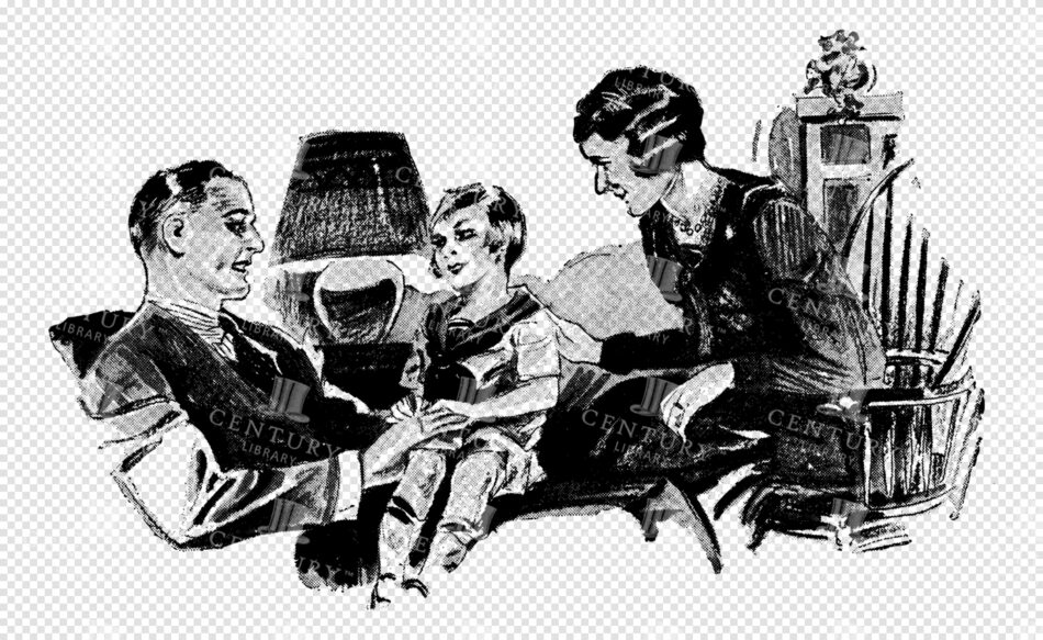 Family Trio in a Living Room