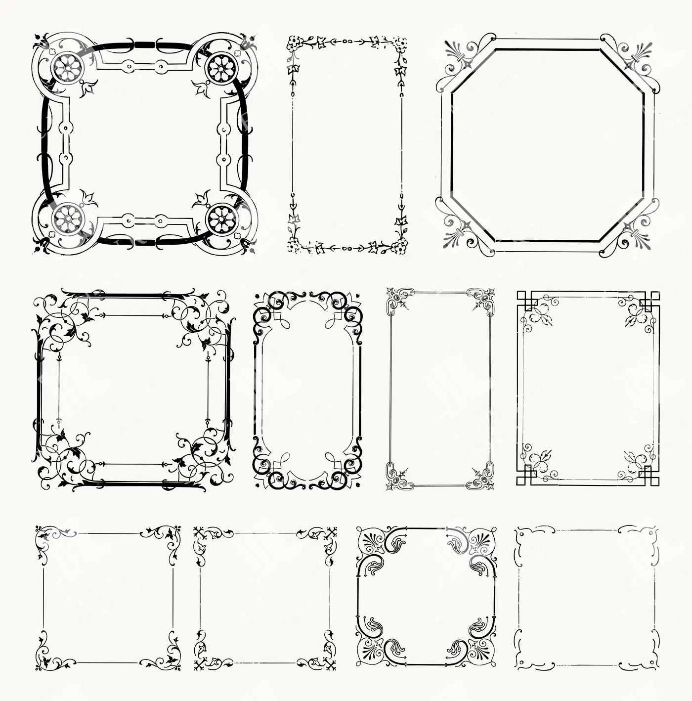 Ornate Flourish Borders with Looping Scrollwork and Knot-like