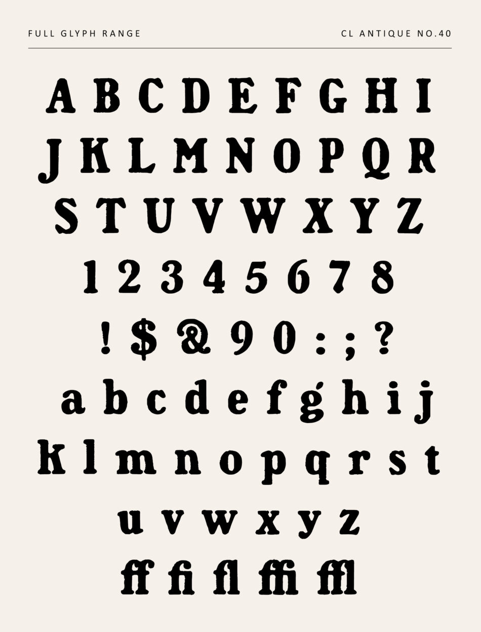 Distressed Slab-serif Font Specimen - Modern Remake Of Antique Typeface - Cl Antique No.40