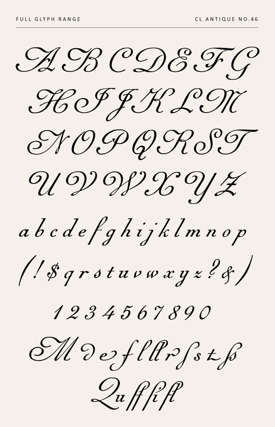 Spencerian Script Font Family With Swash Capitals, Cursive Lowercase, Numerals, Punctuation, Ligatures - Cl Antique No.46