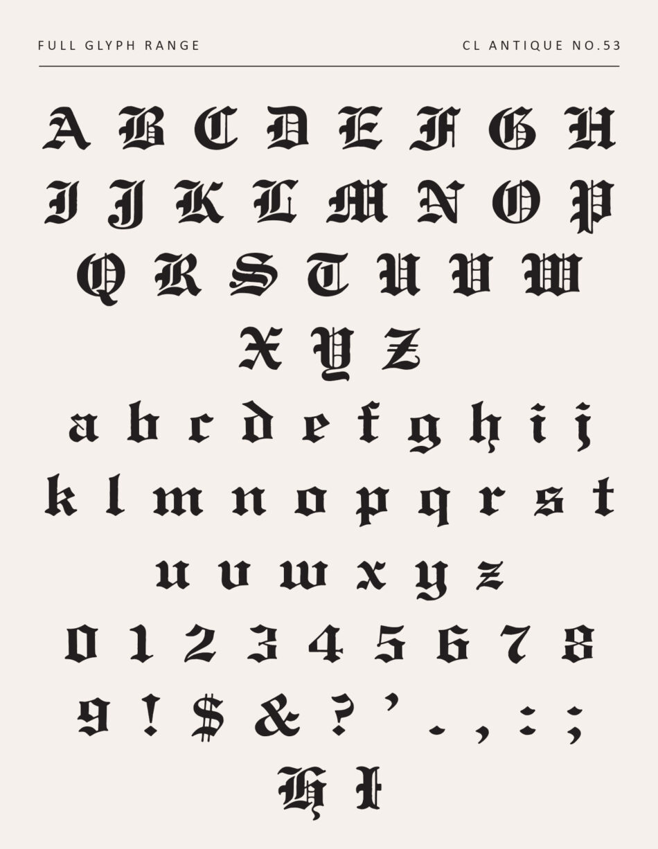 Blackletter Fraktur Font Family With Full Uppercase, Lowercase, Numerals And Punctuation - Sharp Broken Strokes
