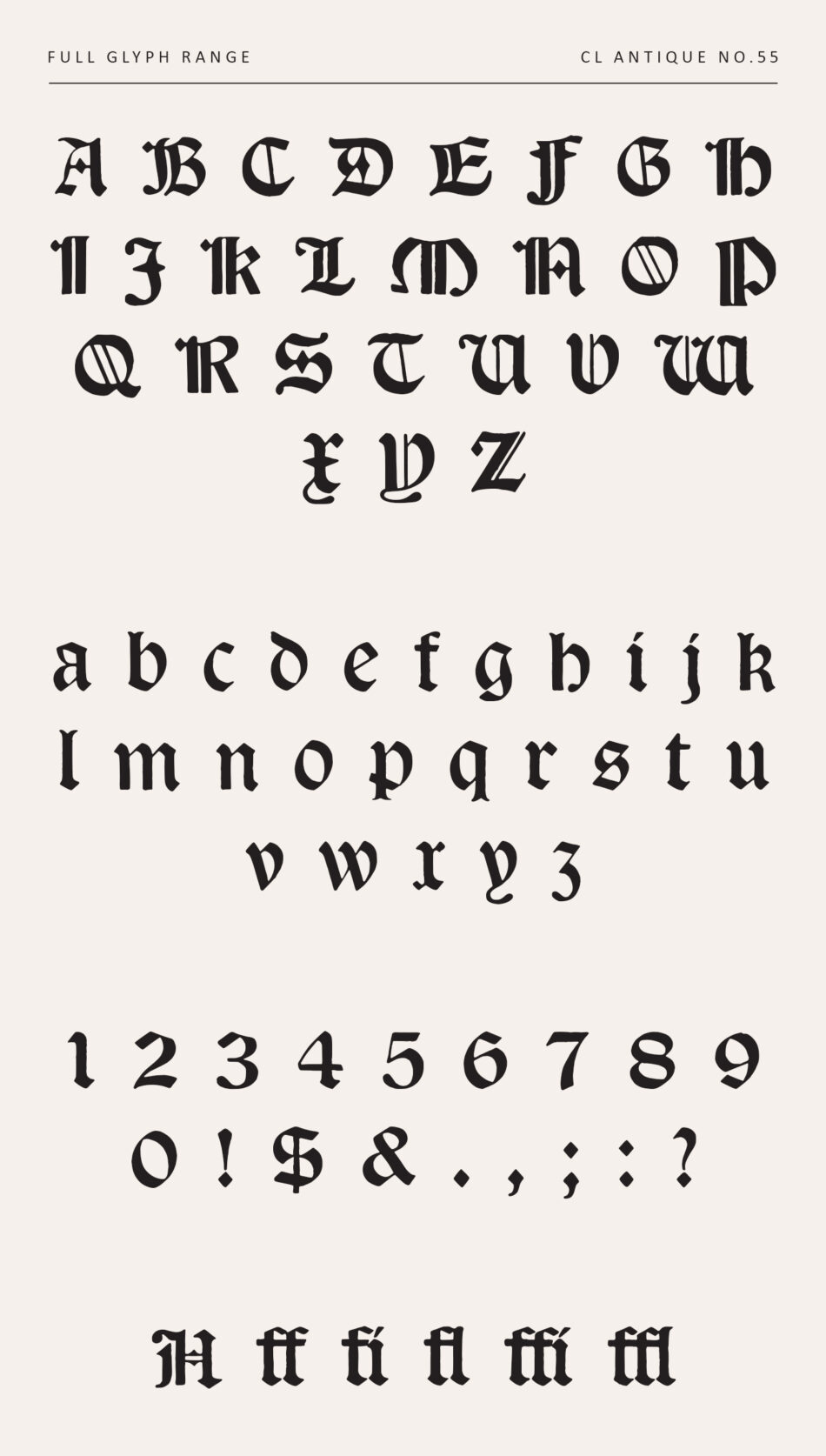 Authentic Blackletter Fraktur Typeface - Full Uppercase And Lowercase Alphabet - Numerals, Punctuation, Ligatures