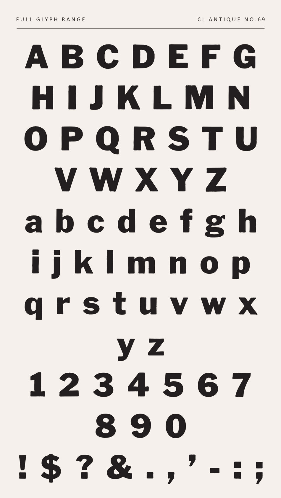 Bold Sans Serif With Rough Letterpress Texture - Full Glyph With Uppercase, Lowercase, Numerals And Symbols