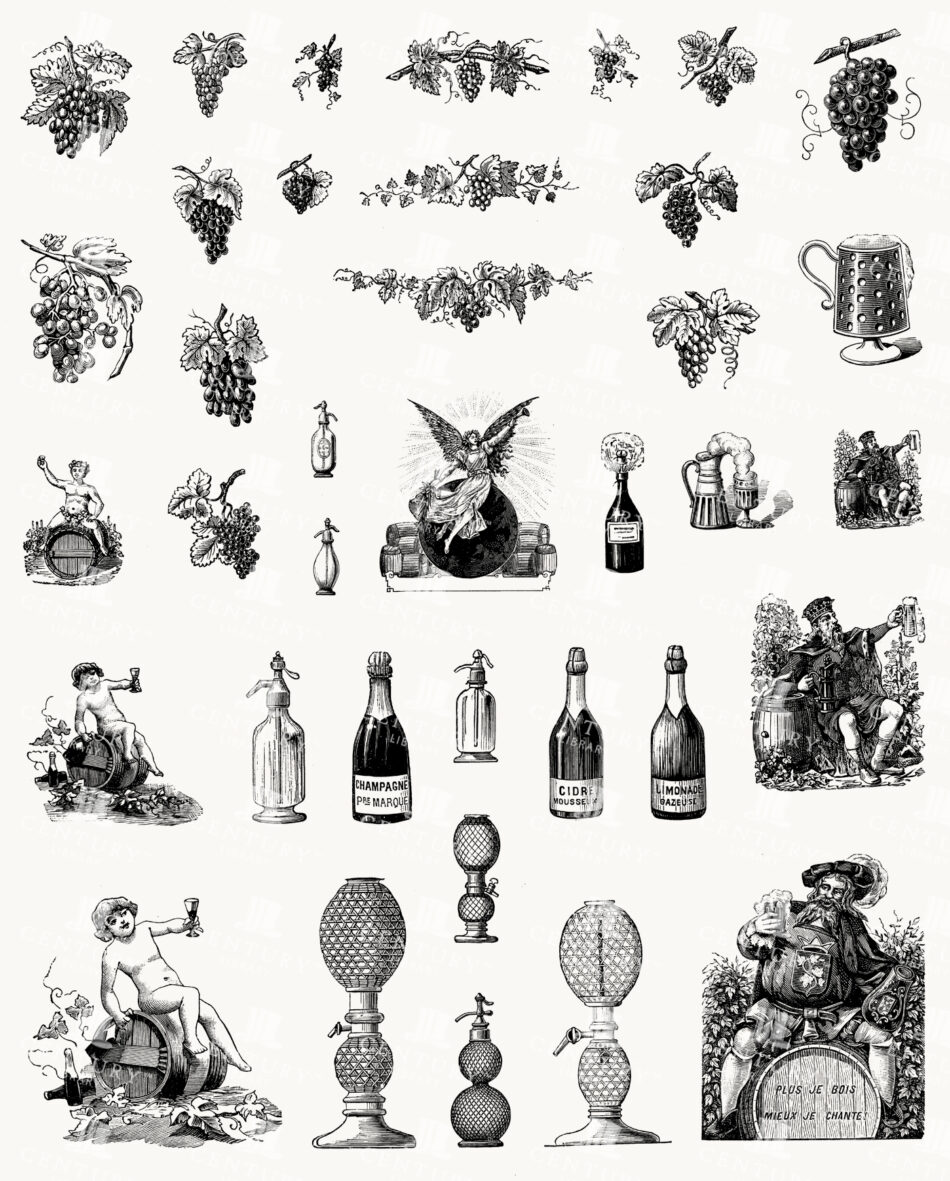 Grapevine Ornaments and Drink Motifs - Clusters