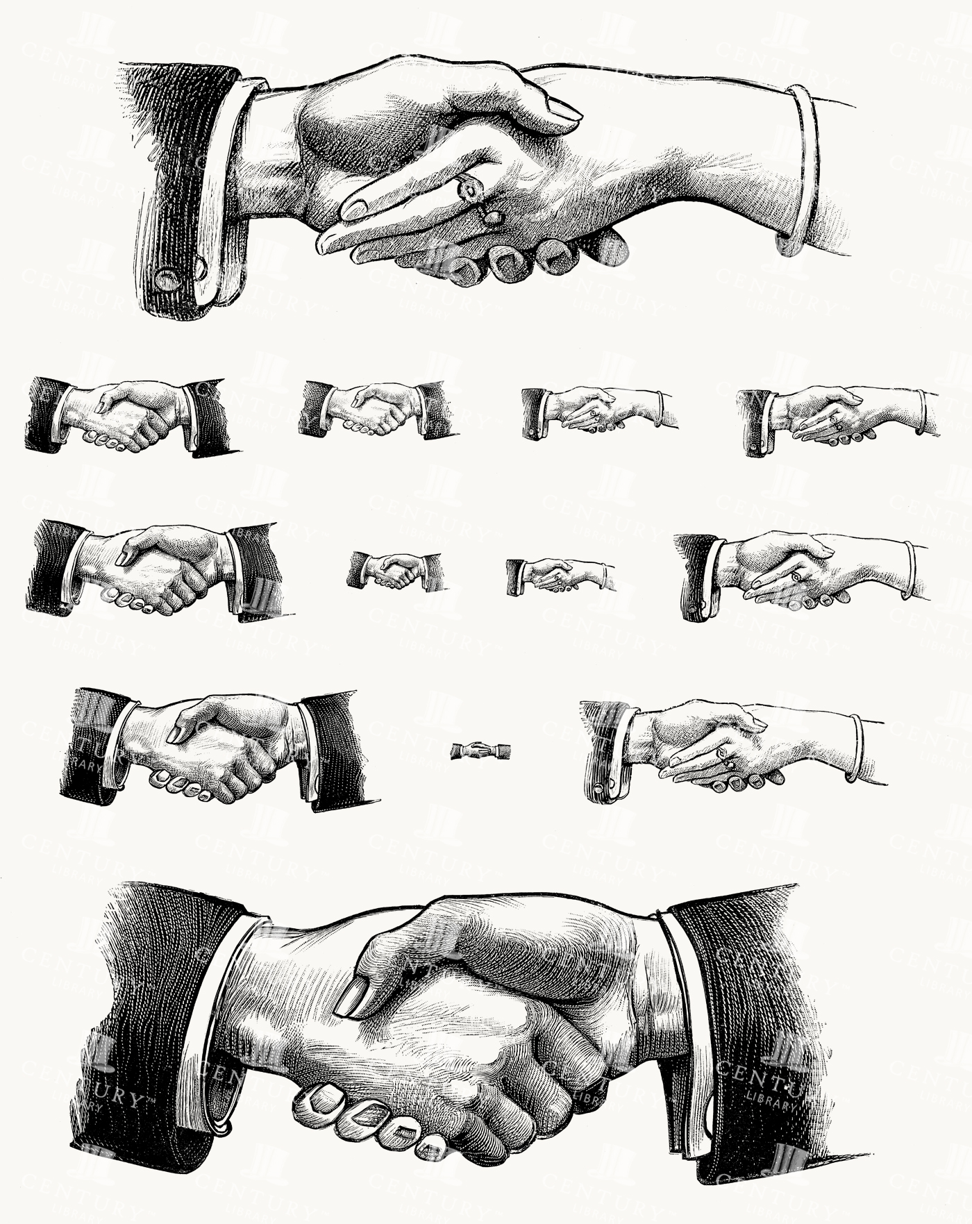 Handshake Vignettes in Fine Linework - Formal Cuffs