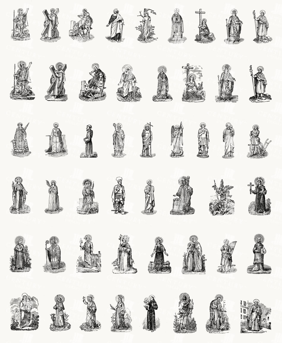 Devotional Vignettes of Haloed Saints and Angels with Crosses