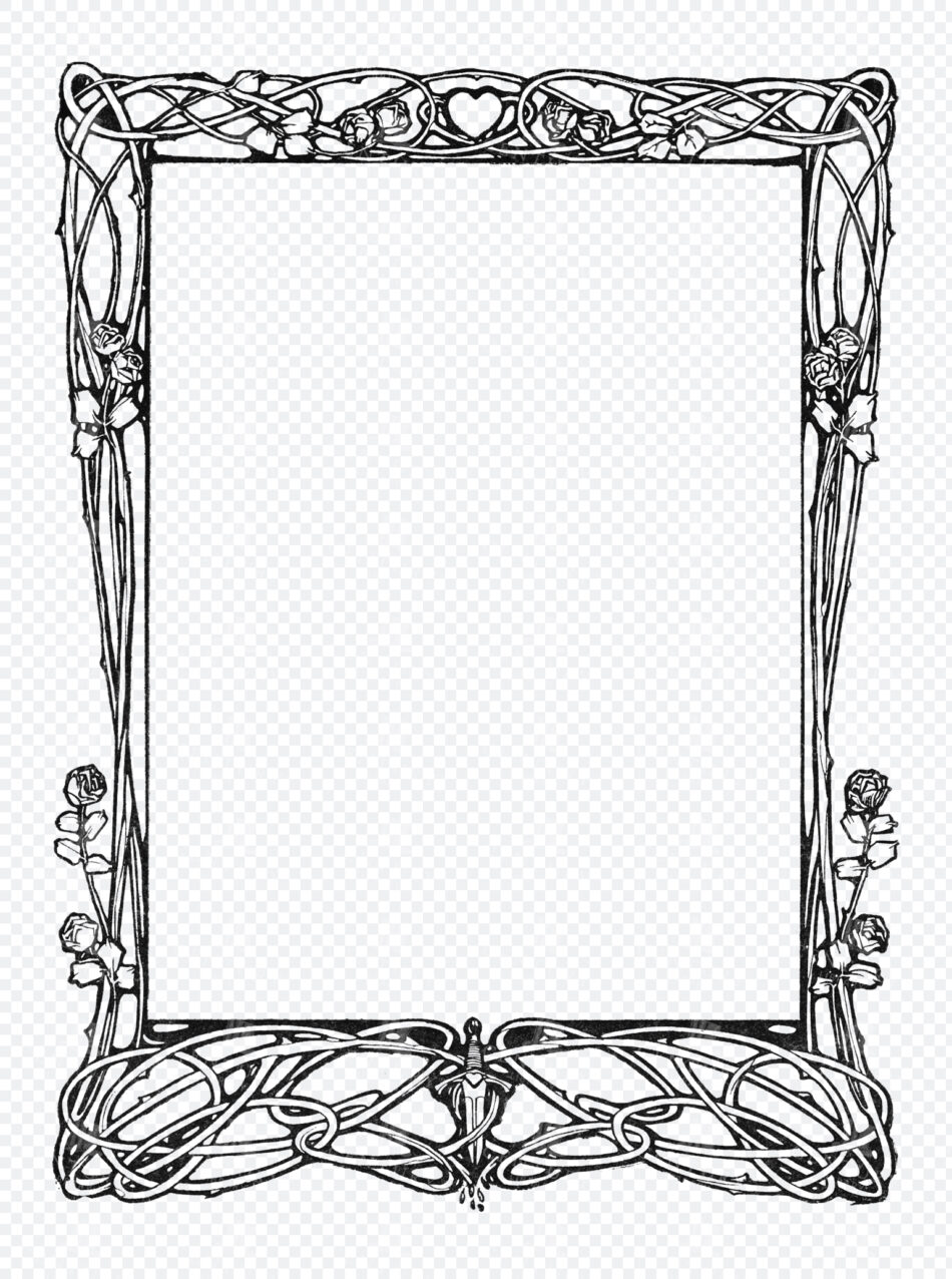 Ornate Rectangular Floral Border with Intertwined Vines