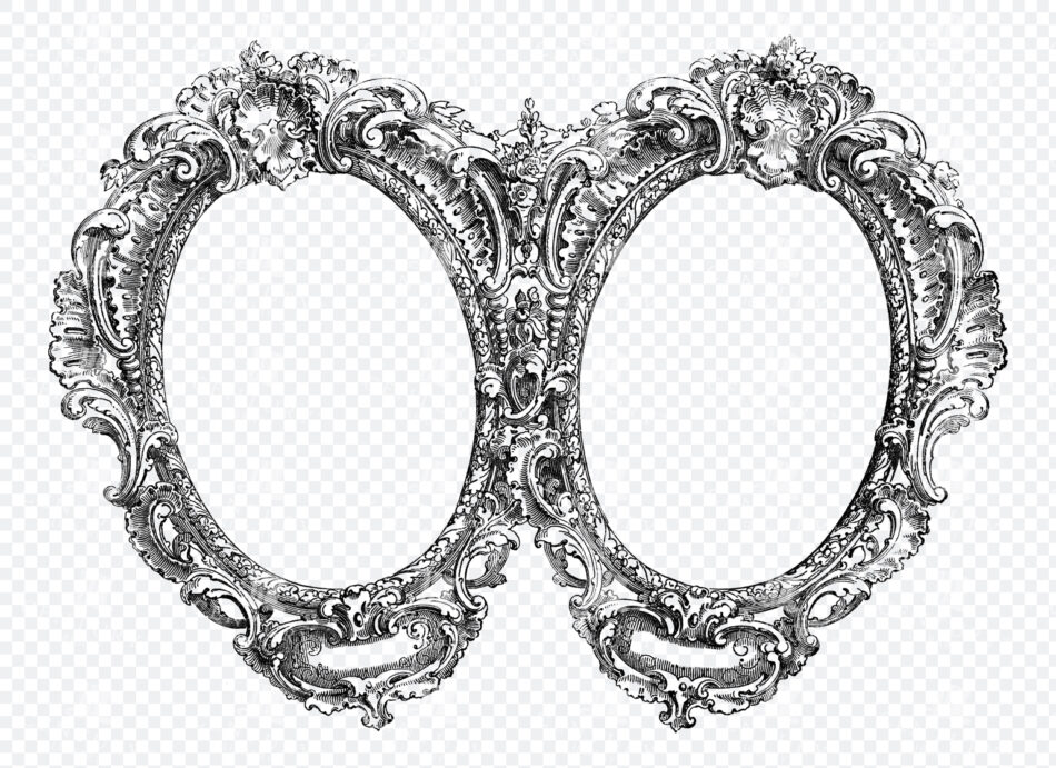 Elaborate Twin Oval Rococo Border Frame with Mirrored Scrollwork