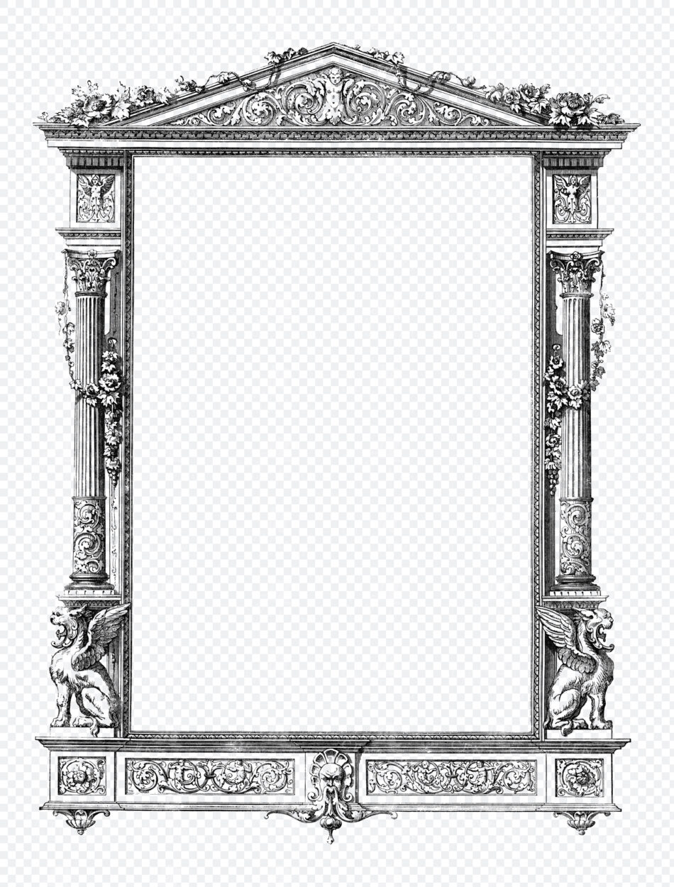 Elaborate Rectangular Architectural Frame with Pediment