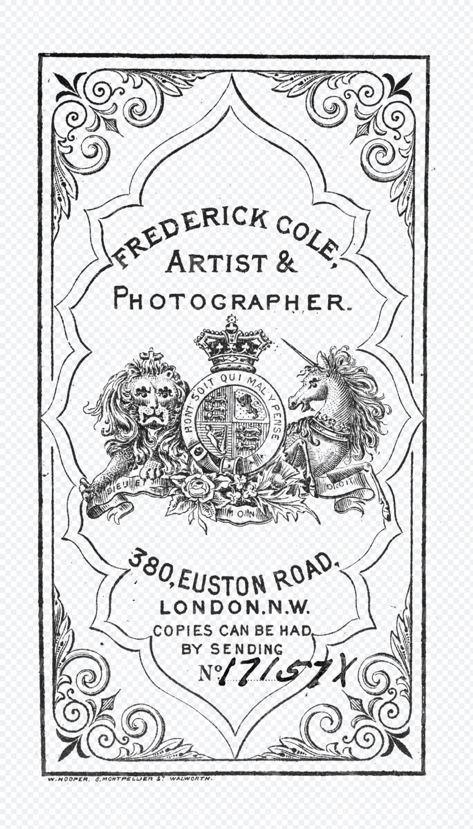 Ornate Monochrome Photographer Mark With Heraldic Lion And Unicorn Crest Framed By Scrolling Flourishes