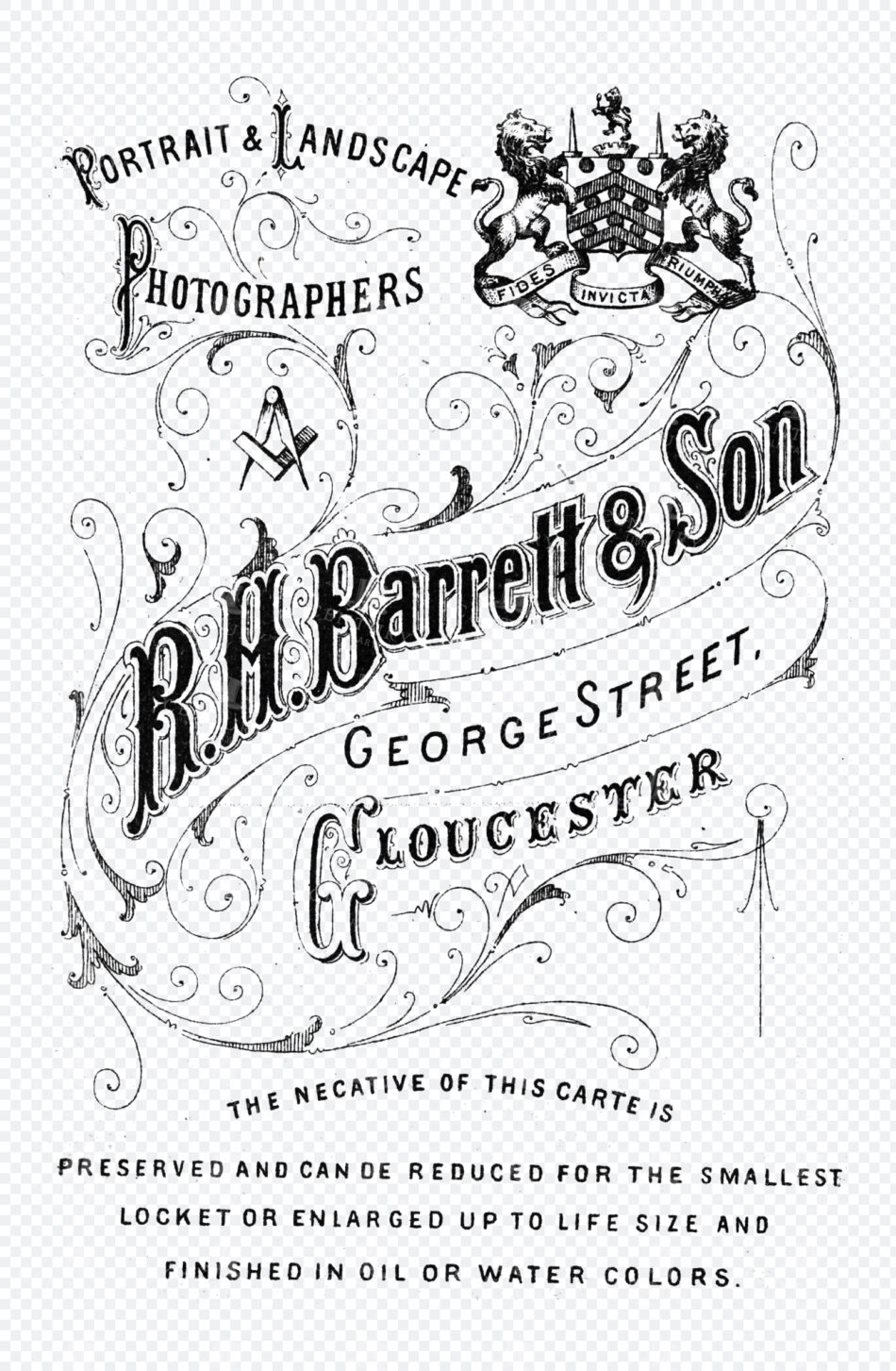 Ornate Photographer Mark With Heraldic Lions Crest, Swirling Flourishes And Bold Decorative Lettering Layout