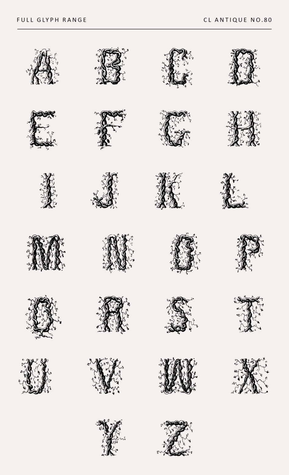 Ornate Vine-wrapped Uppercase Alphabet - Tangled Botanical Decorative Typeface With Curling Tendrils