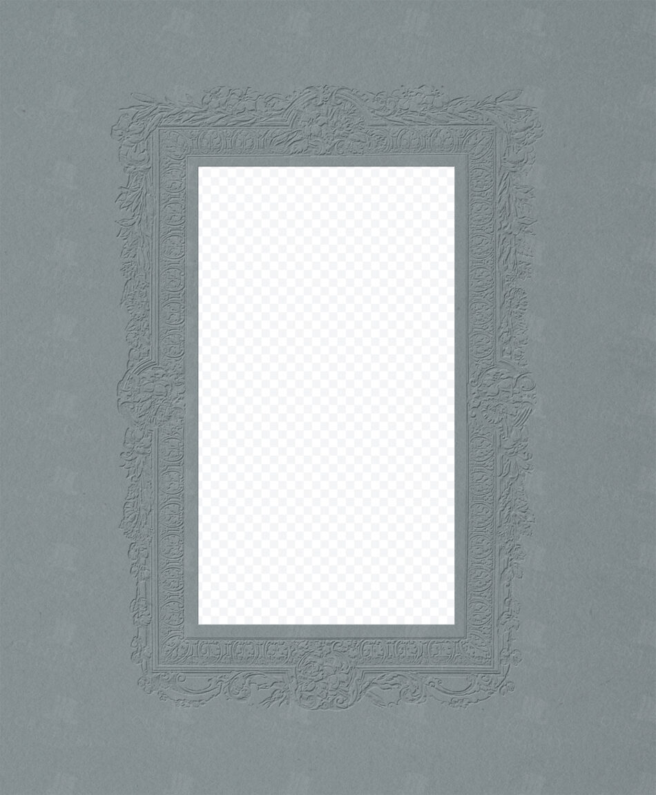 Embossed Floral Frame – Dusty Blue with Rosette Band and Scrollwork Edge