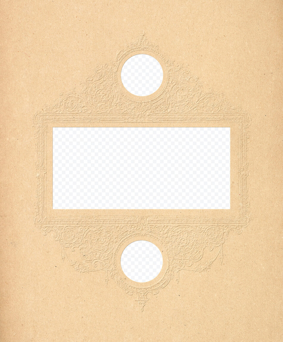 Ornate Embossed Frame with Circular Cutouts and Rectangular Center – Aged Parchment