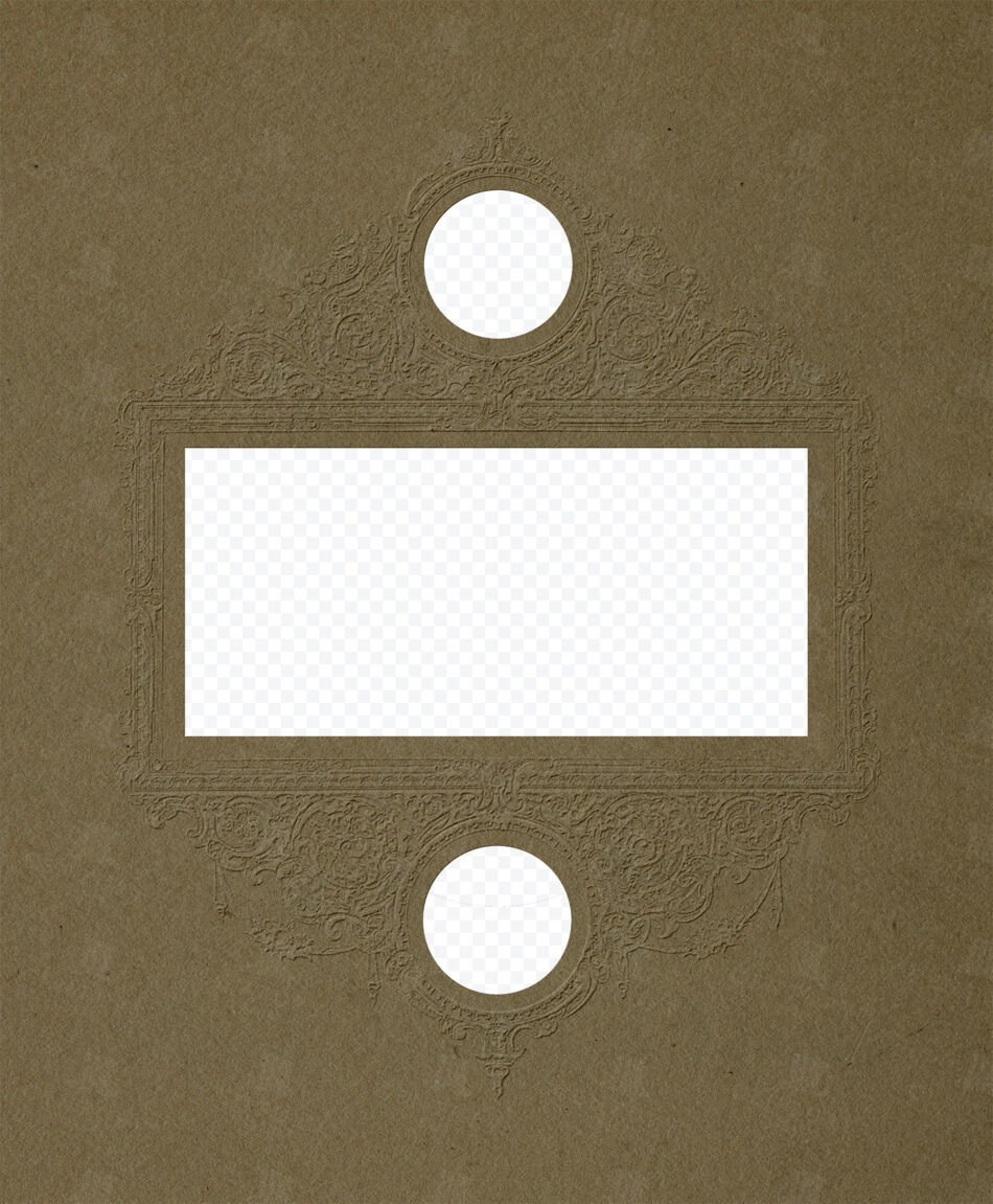 Ornate Embossed Frame with Circular Cutouts and Rectangular Center – Deep Sepia
