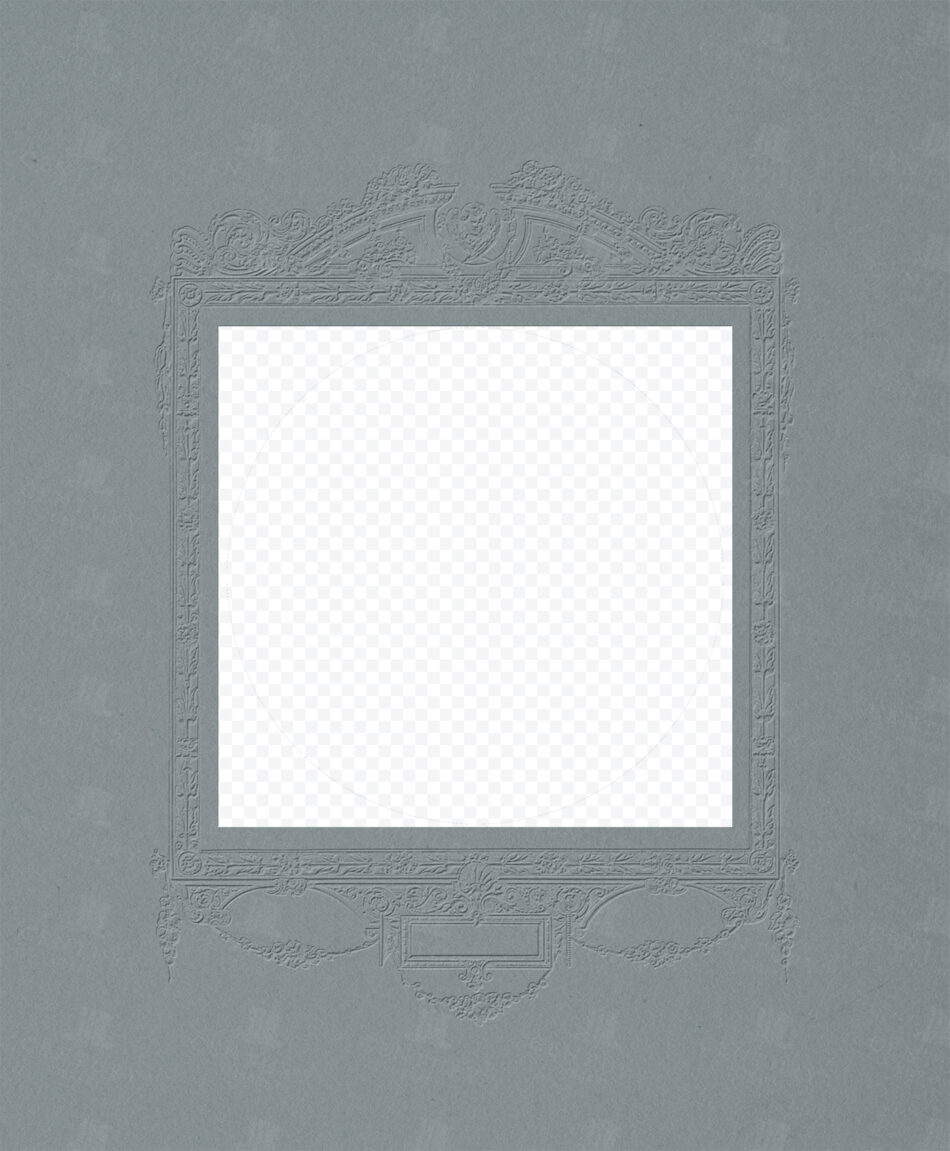 Embossed Portrait Frame with Scrollwork Crest – Dusty Blue Gray