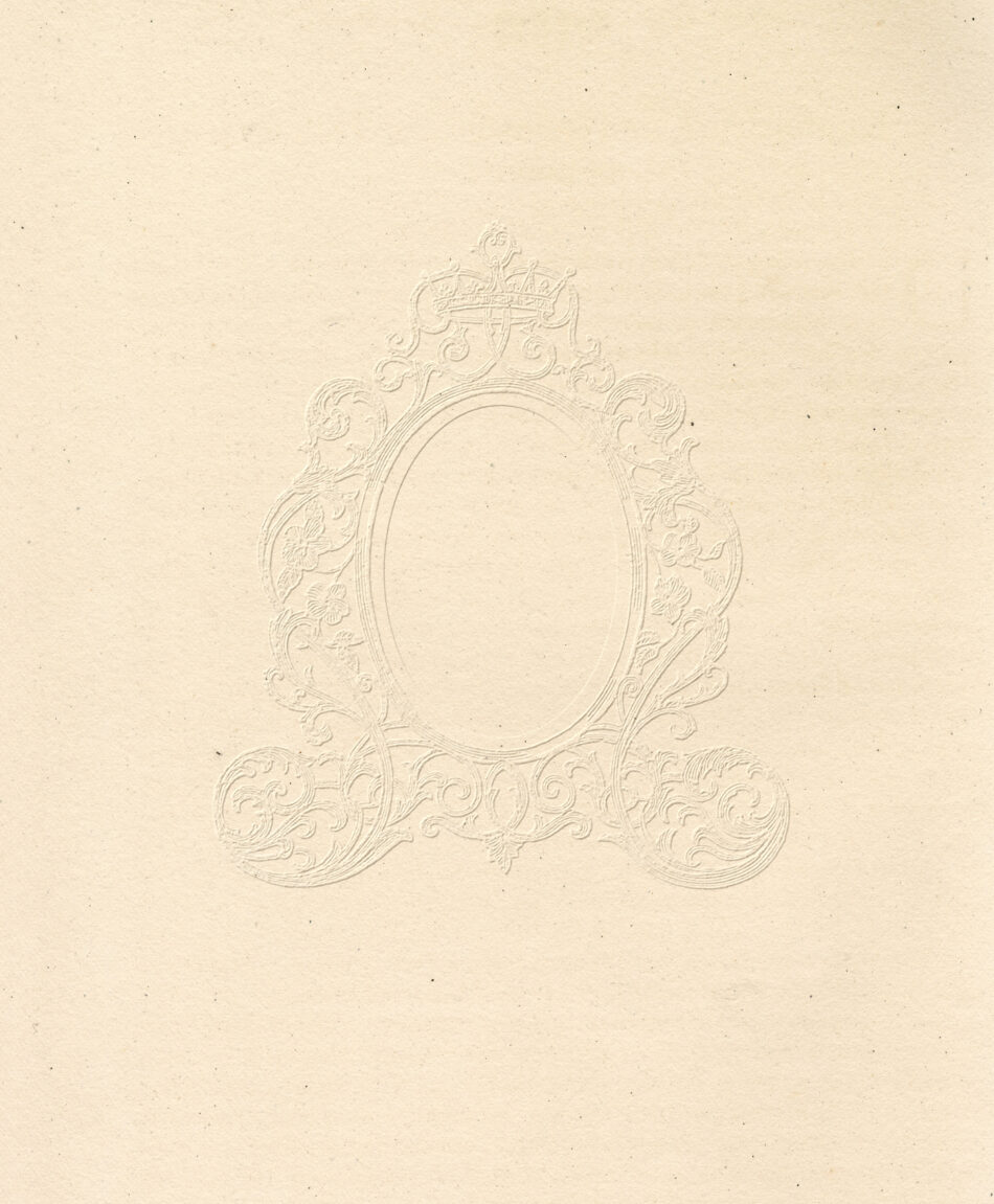 Embossed Oval Frame with Crown Crest – Floral Scrollwork and Curled Feet