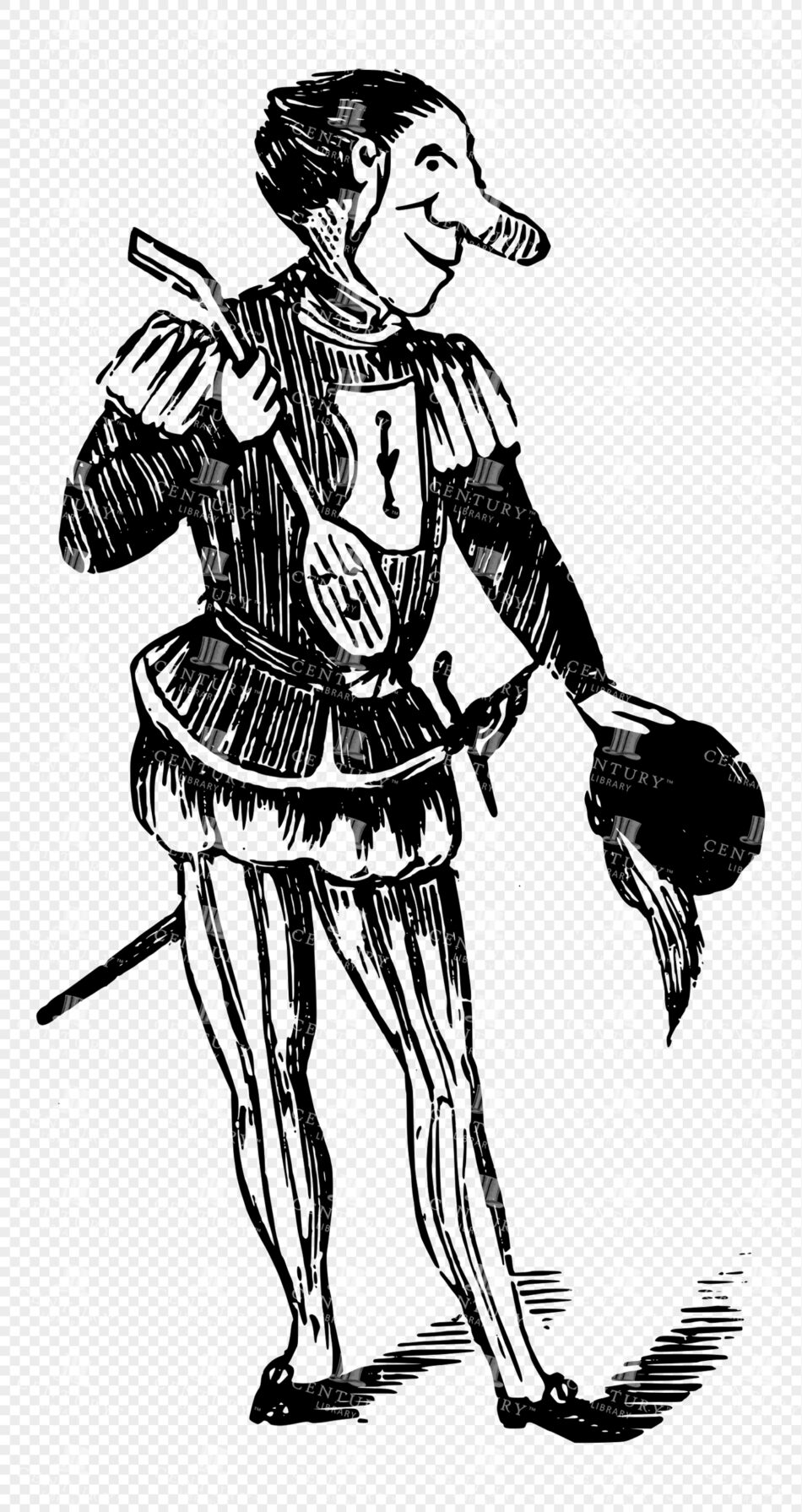 Punch Character in Tudor Costume - Woodcut Style Figure