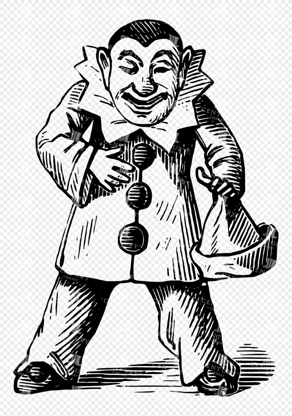 Grinning Clown with Oversized Collar - Woodcut Style Figure