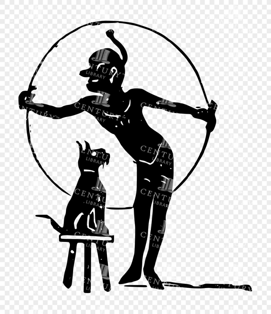 Circus Performer with Hoop and Dog - Silhouette Vignette