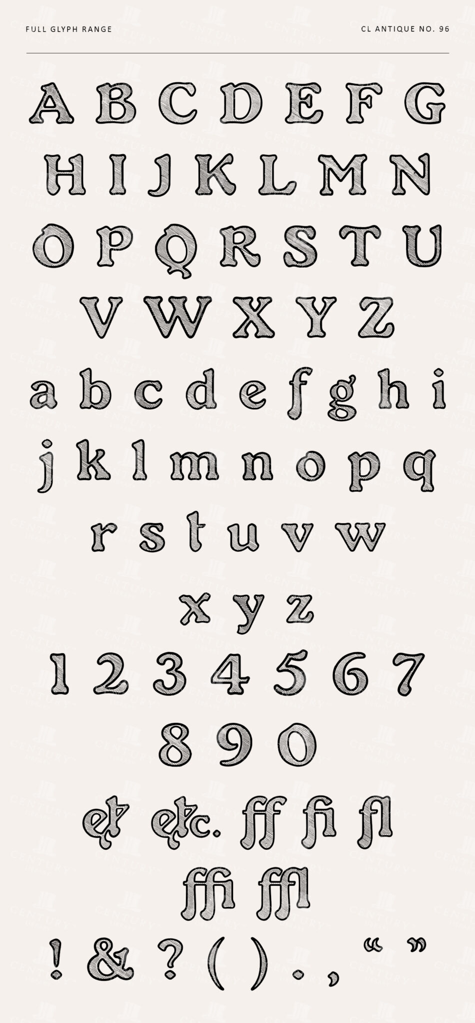 Cl Antique No. 96 - Serif Font With Diagonal Cross-hatch Engraved Detailing