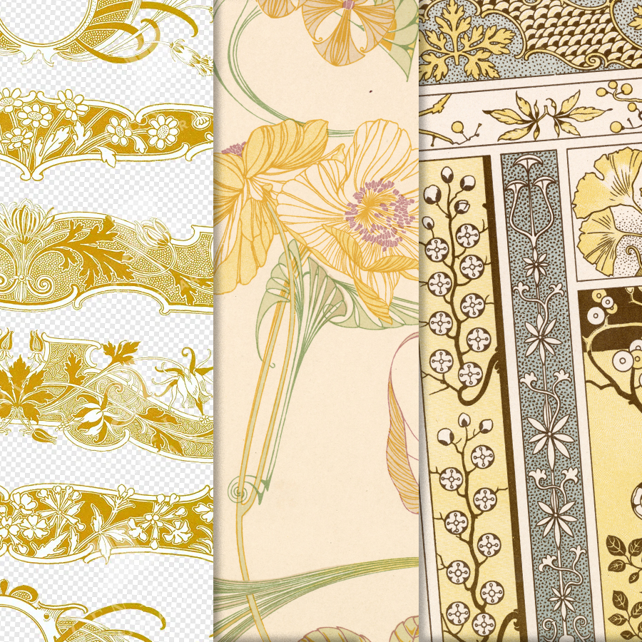 Art Nouveau Header Vignettes and Decorative Label Frames – German