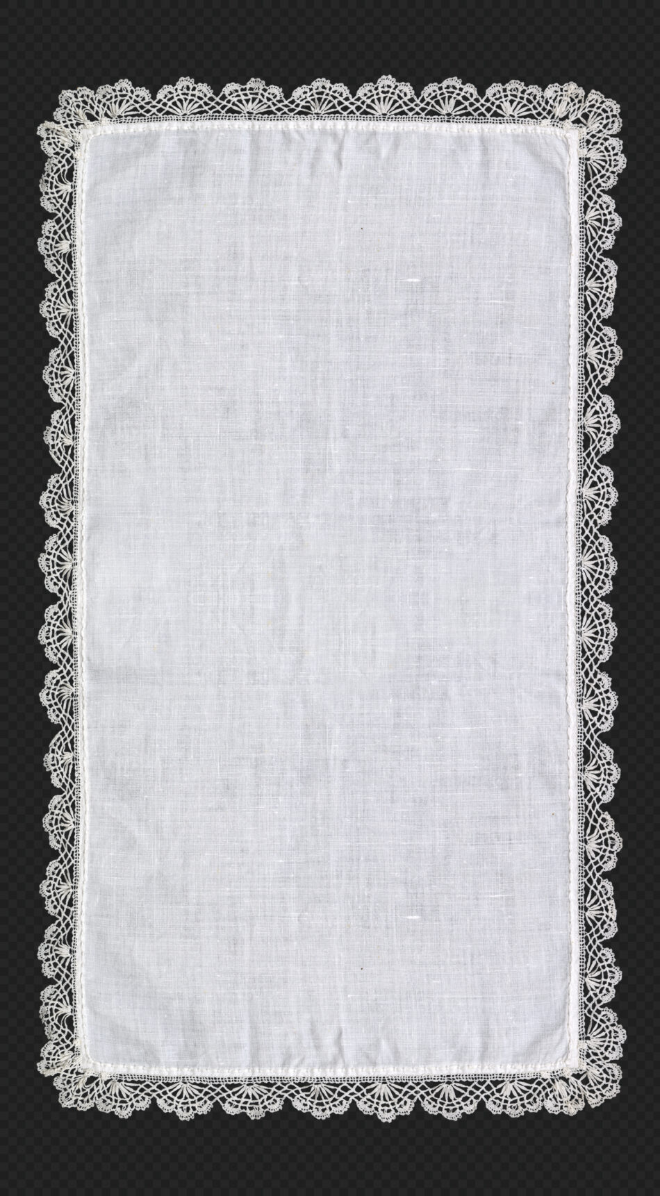 White Lace Doily Frame with Cutwork Roses and Scalloped Edges