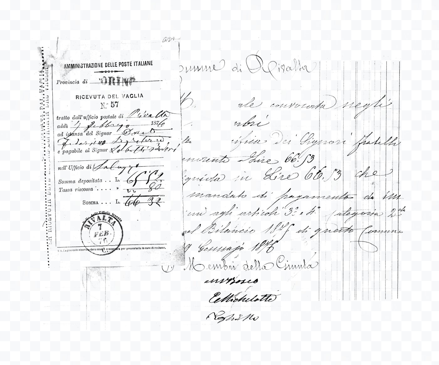 Italian Postal Receipt – Handwritten Ledger with Round Postmark