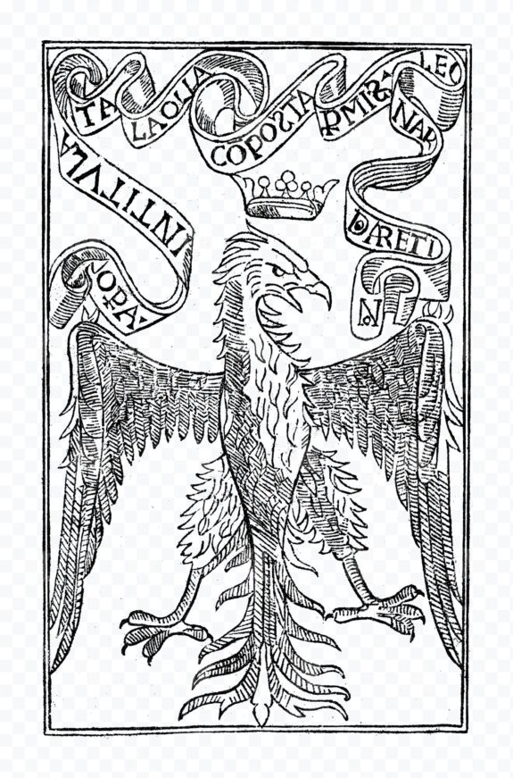 Heraldic Eagle with Crown and Ribbon Banner – Medieval Woodcut Style ...