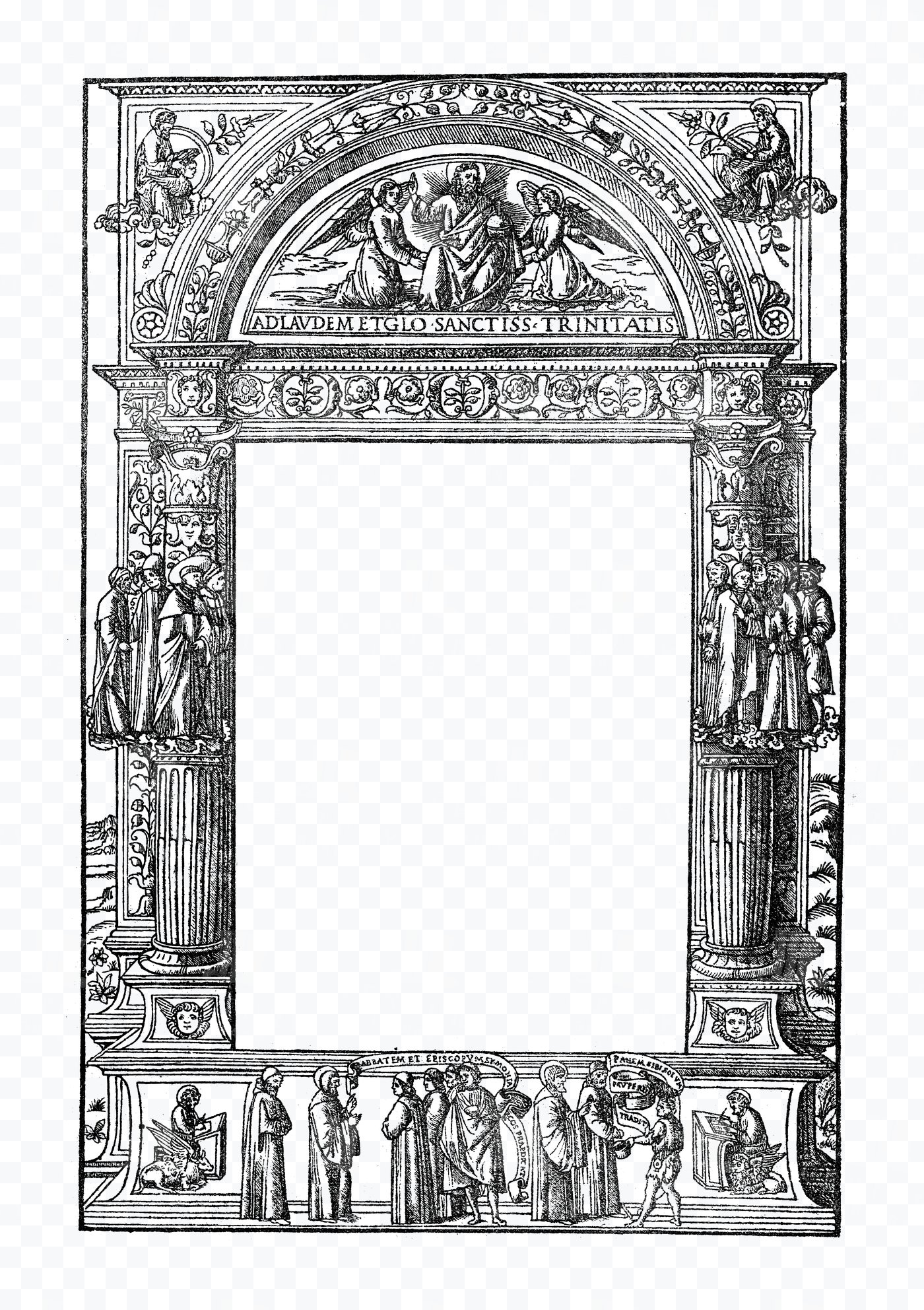 Architectural Page Frame – Arched Columns with Angels and Saints