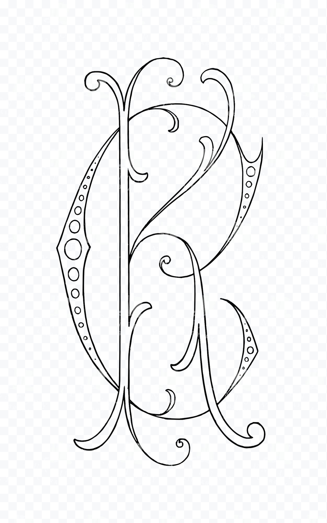 Ck Monogram – Ornate Drop Cap with Scroll Flourishes and Dots