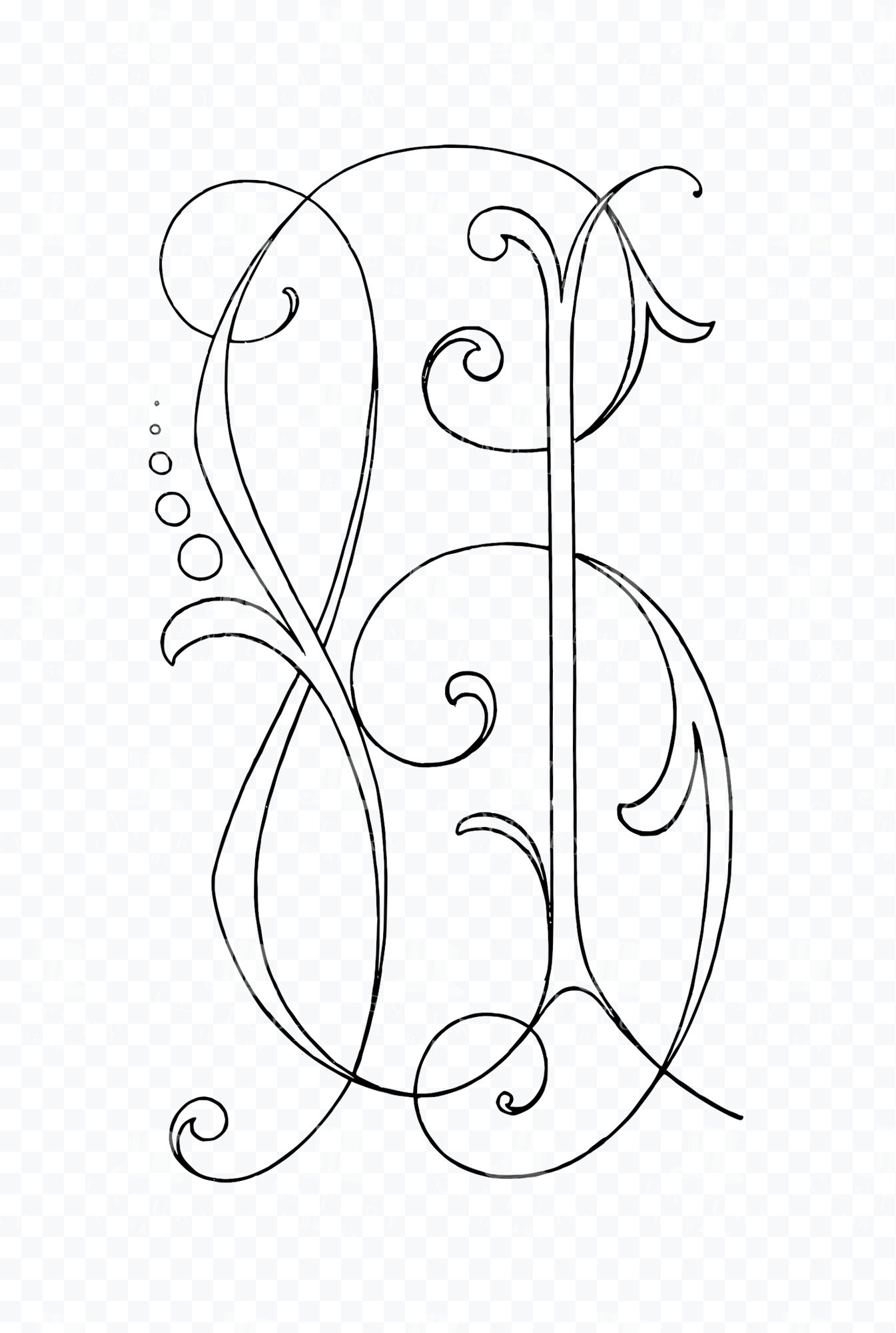 Hu Monogram – Tall Calligraphic Initial with Fine Line Scrolls