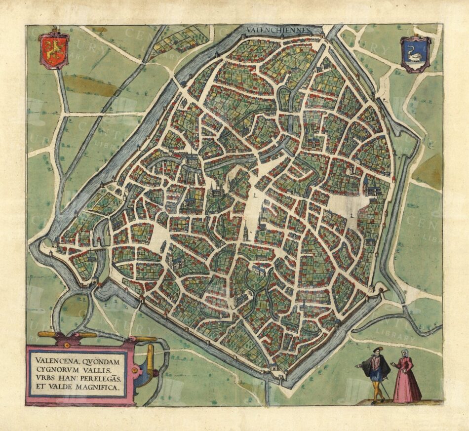 Valenciennes City Map - Fortified Town Plan with Canals and Crests