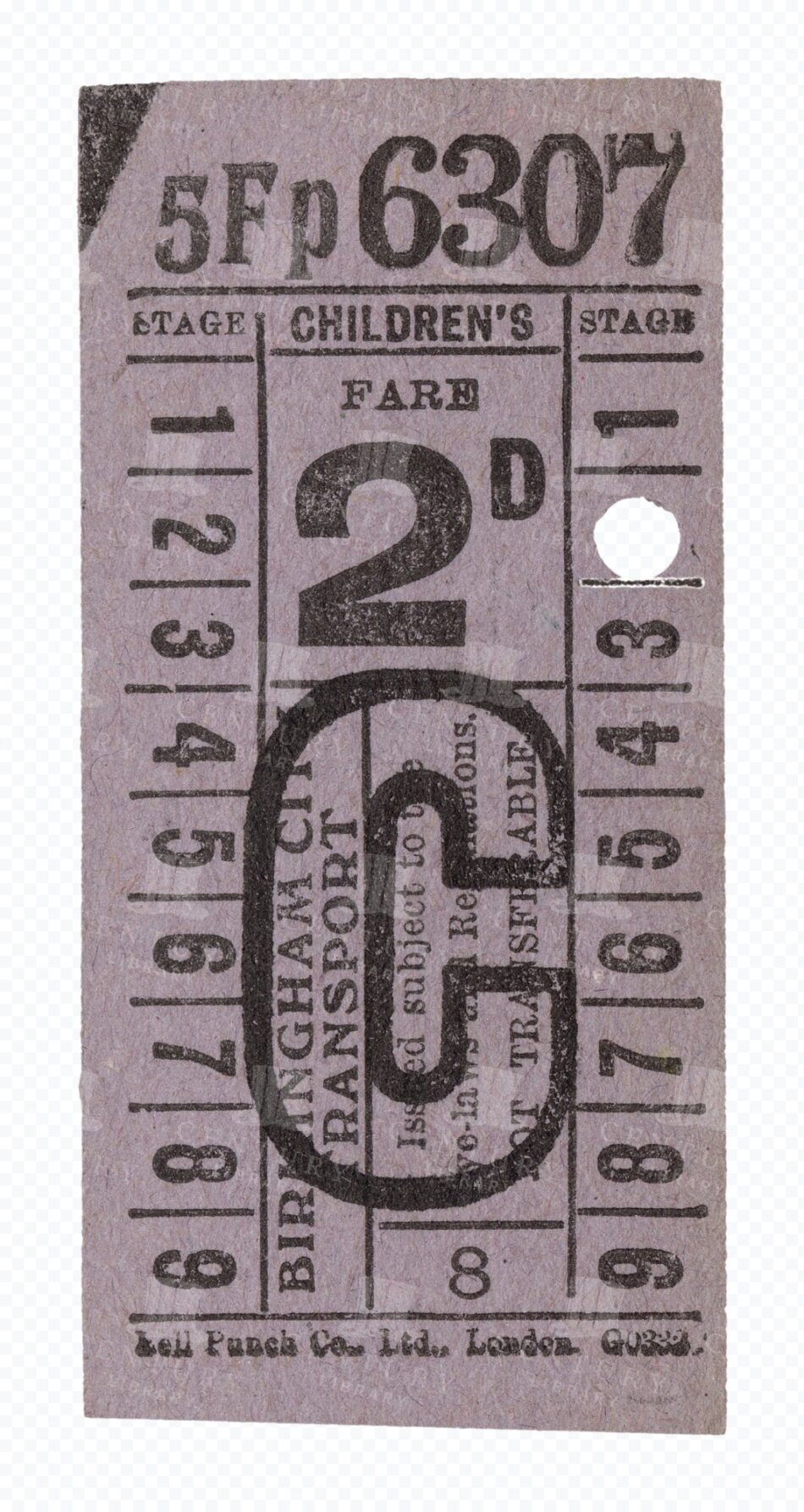Birmingham Bus Ticket - Midcentury Children's Fare with Large Letter C